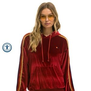 NWOT Aviator Nation gorgeous red velvet hoodie L